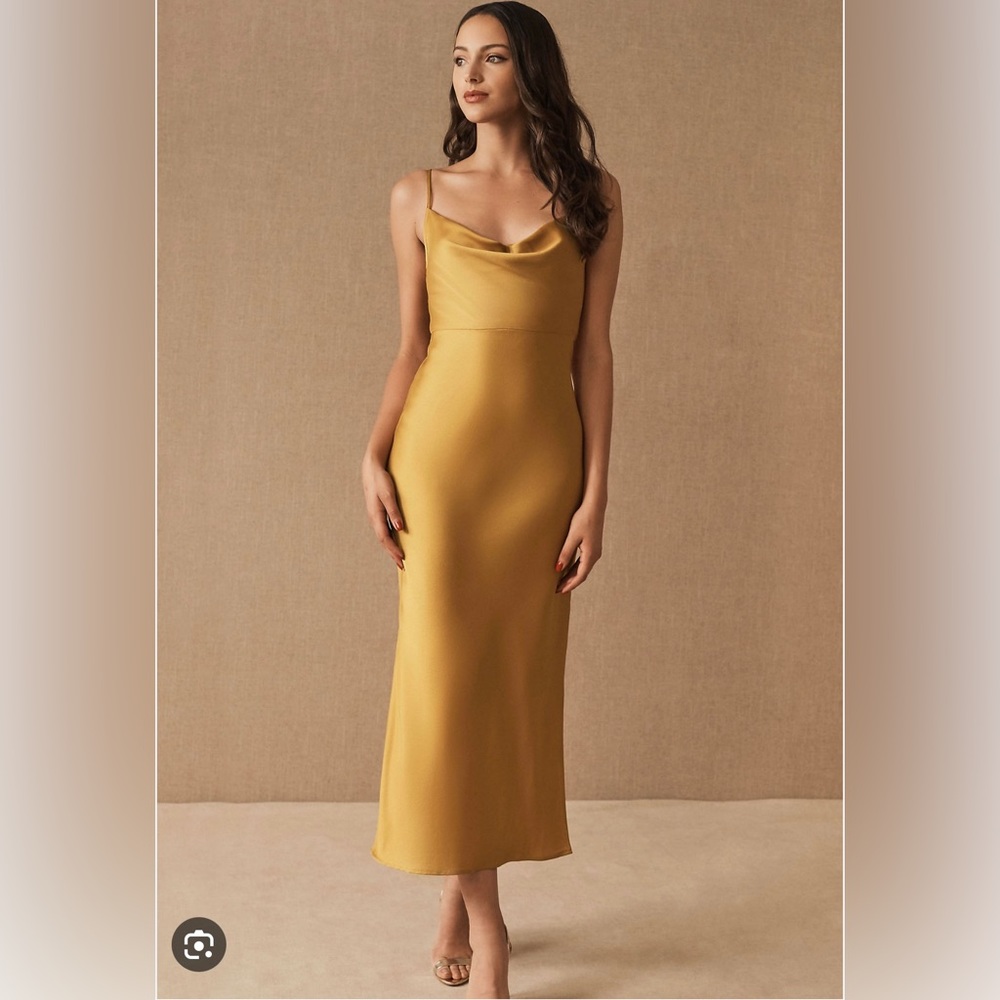 BHLDN Cali Satin Cowl-Neck MIDI Slip Dress